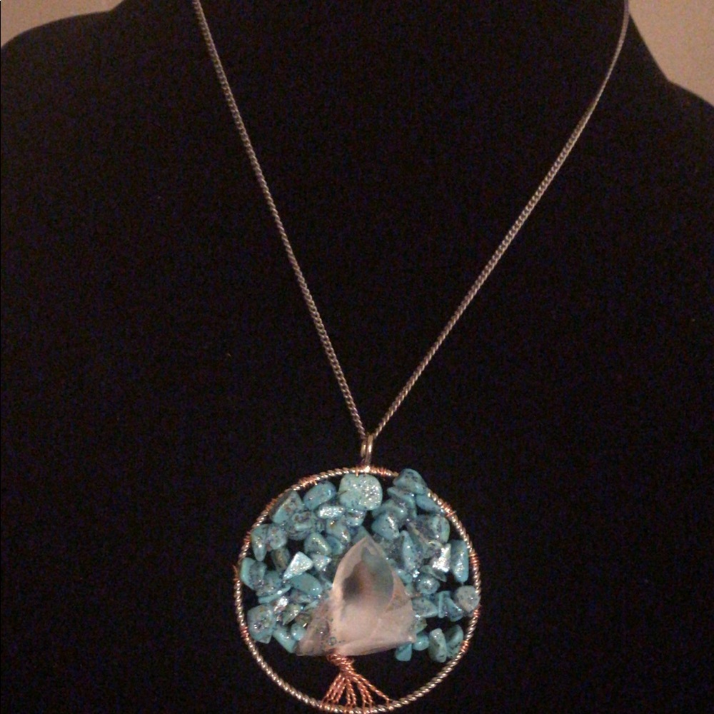 Mosaic Turquoise Stone Circular Wire Necklace